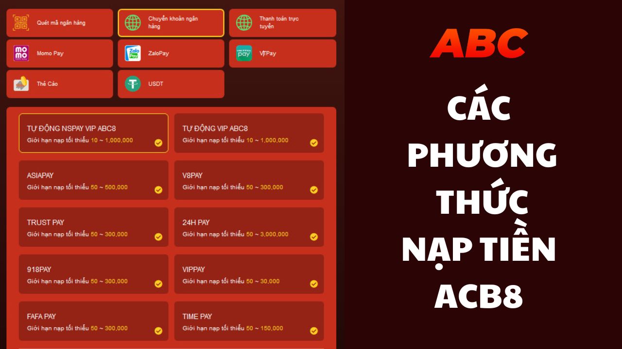 Lựa chọn các phương thức nạp tiền phù hợp