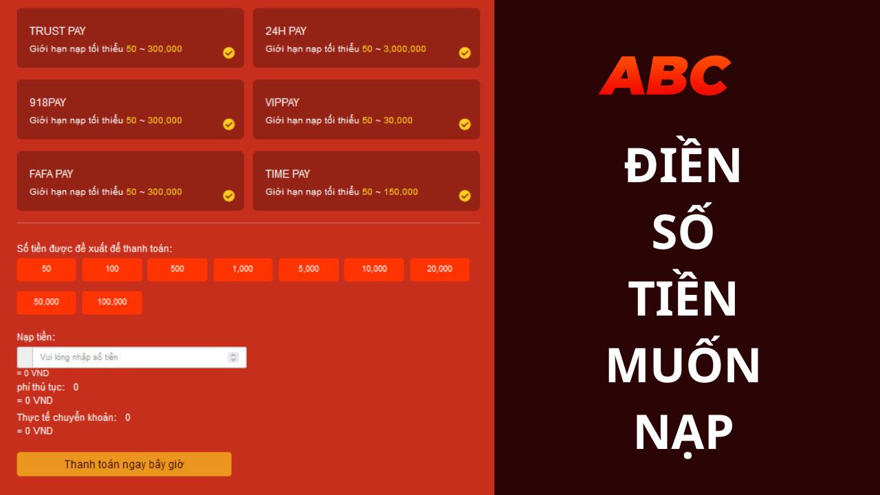 Điền số tiền muốn nạp để hoàn tất quá trình nạp tiền